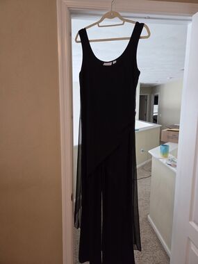 Elegant Black Asymmetrical Sleeveless Dress with Sheer Overlay